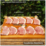 Pork CHOP SKIN ON T-BONE (with tenderloin) 3/4" 2cm frozen Local Premium (price/pack 700g 2pcs)